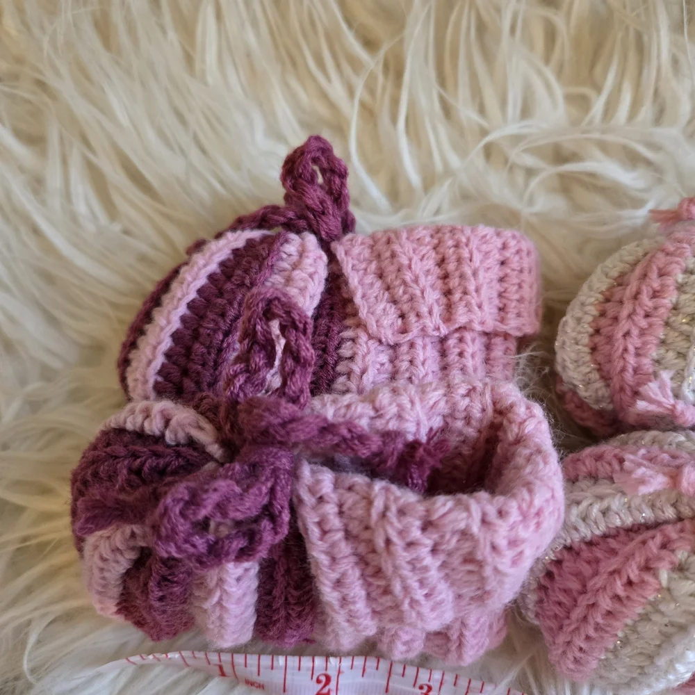 Pink and Purple Handmade Knitted Baby Booties